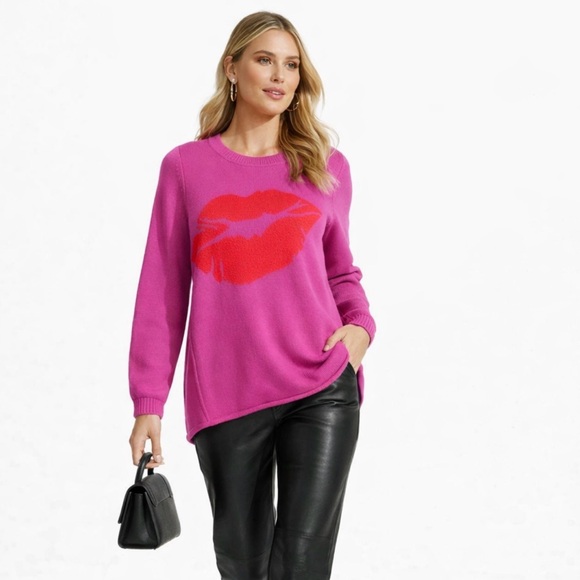 Lisa Todd Sweaters - Lisa Todd Pucker Up Lip Graphic Wool Cashmere Sweater Pink Size L🧡